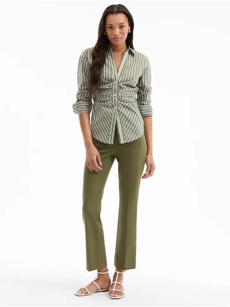 Veronica Beard Devra Stripe Ruched Cotton Blend Button-Up Shirt -Size 10